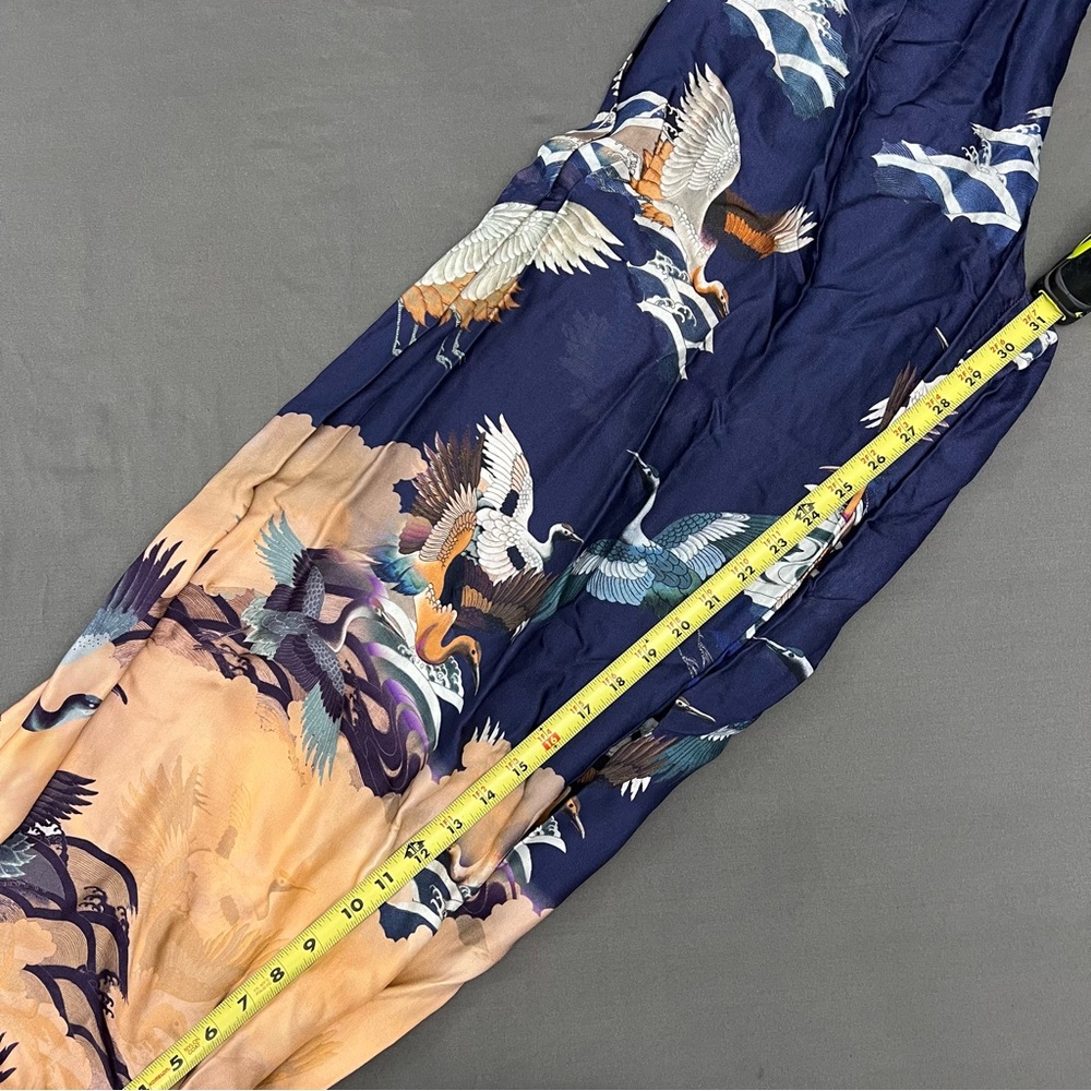 ASOS Two Tone Satin Crane Bird Print Wide Leg Pants Size 12 - Picture 10 of 10